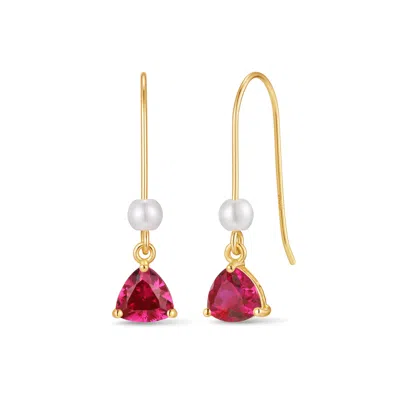 Evesaddiction Custom Birthstone Drop Pearl Earrings - Gold / July In Gold