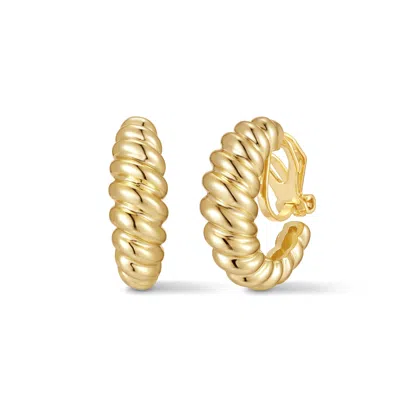 Evesaddiction Waterproof Texture Hoop Clip On Earrings In Gold