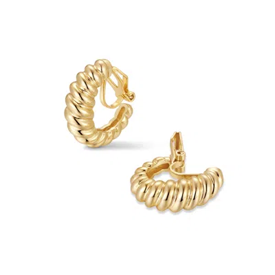 Evesaddiction Waterproof Texture Hoop Clip On Earrings In Gold