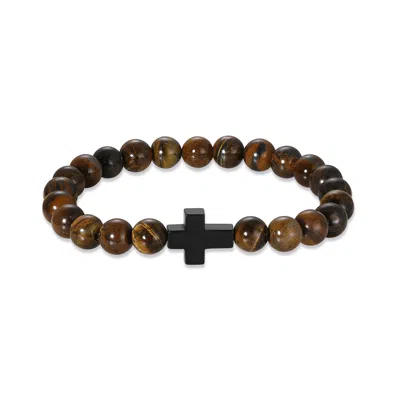 Evesaddiction Men's Semi Precious Beaded Cross Bracelet