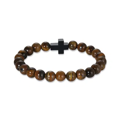 Evesaddiction Men's Semi Precious Beaded Cross Bracelet