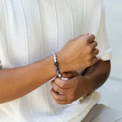 Evesaddiction Men's Semi Precious Beaded Cross Bracelet