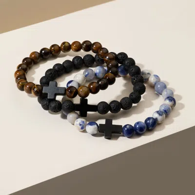 Evesaddiction Men's Semi Precious Beaded Cross Bracelet