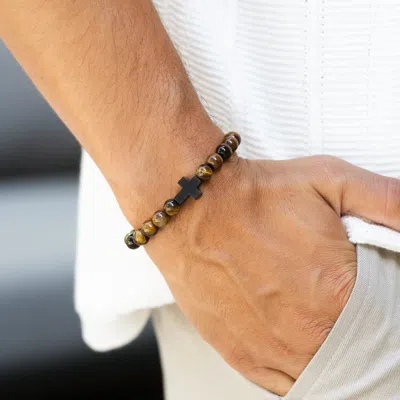Evesaddiction Men's Semi Precious Beaded Cross Bracelet