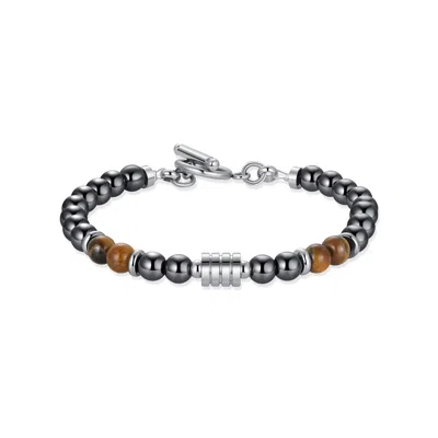 Evesaddiction Men's Tiger Eye And Hematite Bead Bracelet In Gray