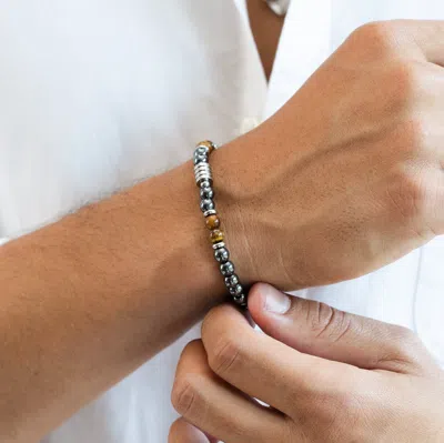 Evesaddiction Men's Tiger Eye And Hematite Bead Bracelet In Gray