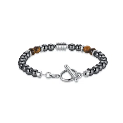 Evesaddiction Men's Tiger Eye And Hematite Bead Bracelet In Gray