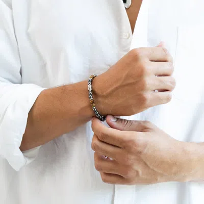 Evesaddiction Men's Tiger Eye And Hematite Bead Bracelet In Gray