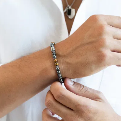 Evesaddiction Men's Tiger Eye And Hematite Bead Bracelet In Gray