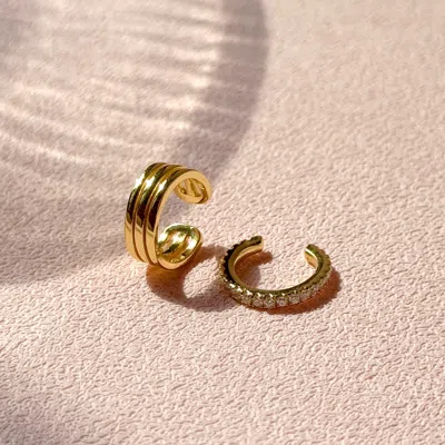 Evesaddiction Cz And Triple Cuff Earring Set In Gold