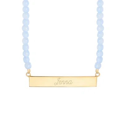 Evesaddiction Engravable Beaded Name Bar Necklace - Blue Lace Agate / Gold In Gold