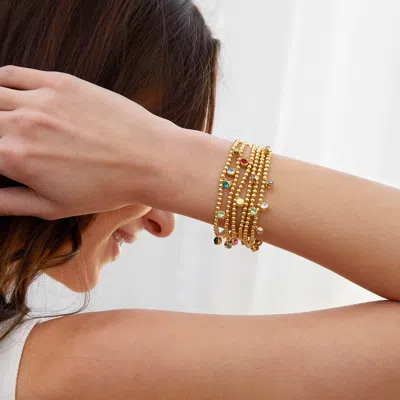 Evesaddiction Custom Bezel Birthstone Charm Bead Bracelet In Gold