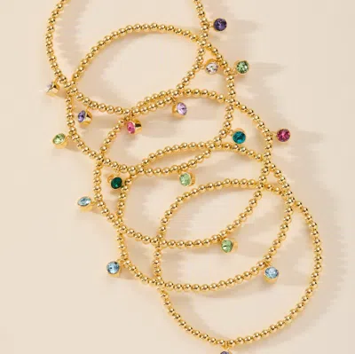 Evesaddiction Custom Bezel Birthstone Charm Bead Bracelet In Gold