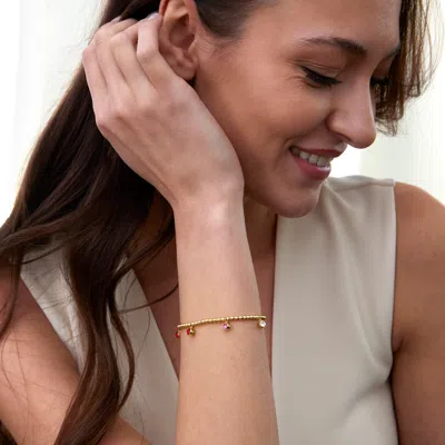 Evesaddiction Custom Bezel Birthstone Charm Bead Bracelet In Gold