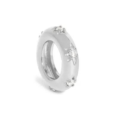 Evesaddiction Starburst Birthstone Eternity Charm - Silver / April In White
