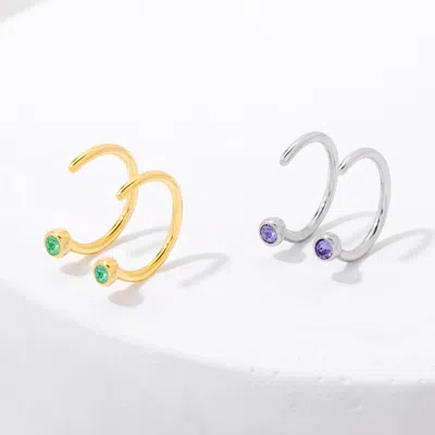 Evesaddiction Custom Birthstone Bezel Set Cuff Earrings In Gold
