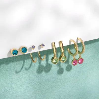 Evesaddiction Custom Birthstone Bezel Set Cuff Earrings In Gold