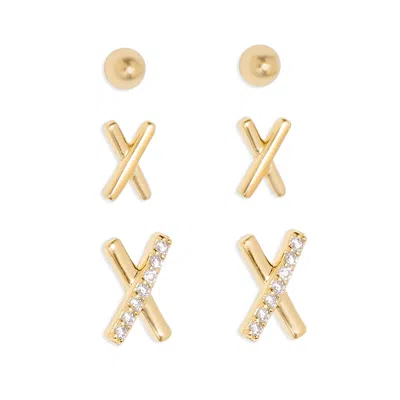 Evesaddiction Cz X And Ball Earring Set In Yellow