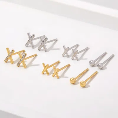 Evesaddiction Cz X And Ball Earring Set In Yellow