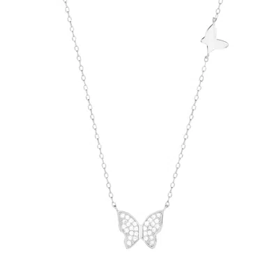Evesaddiction Double Cz Butterfly Necklace - Silver In Metallic