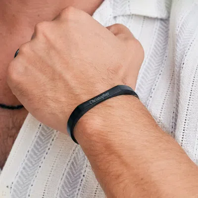 Evesaddiction Engravable Men's Brushed Stainless Steel Rectangle Cuff Bracelet In Black
