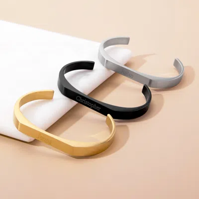 Evesaddiction Engravable Men's Brushed Stainless Steel Rectangle Cuff Bracelet In Black