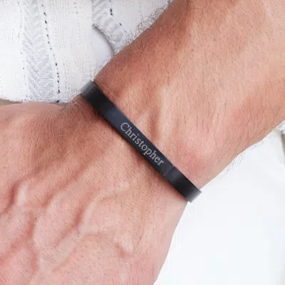 Evesaddiction Engravable Men's Brushed Stainless Steel Rectangle Cuff Bracelet In Black