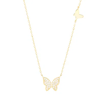 Evesaddiction Double Cz Butterfly Necklace In Gold
