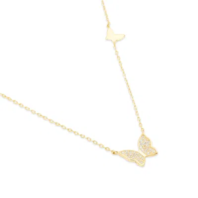 Evesaddiction Double Cz Butterfly Necklace In Gold