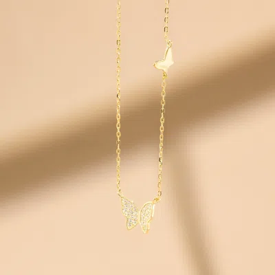 Evesaddiction Double Cz Butterfly Necklace In Gold
