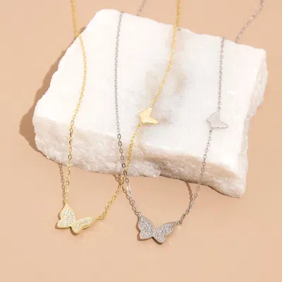 Evesaddiction Double Cz Butterfly Necklace In Gold