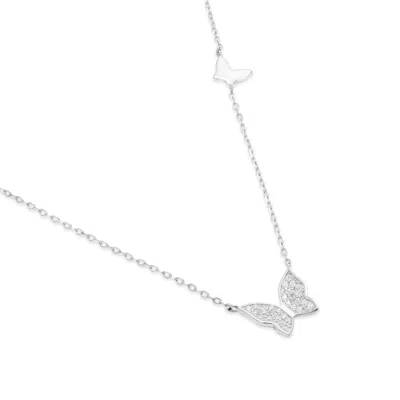 Evesaddiction Double Cz Butterfly Necklace In Gold
