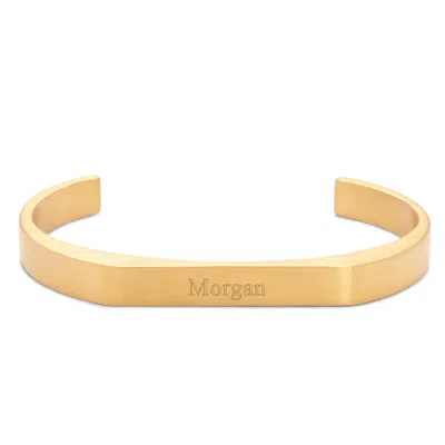 Evesaddiction Engravable Men's Brushed Stainless Steel Rectangle Cuff Bracelet - Gold In Gold
