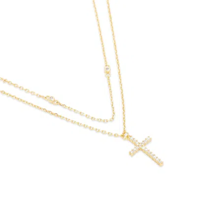 Evesaddiction Cz And Cross Layered Necklace Set In Gold