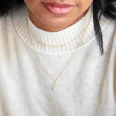 Evesaddiction Cz And Cross Layered Necklace Set In Gold