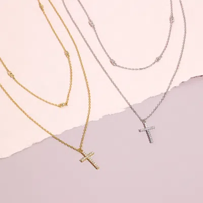 Evesaddiction Cz And Cross Layered Necklace Set In Gold