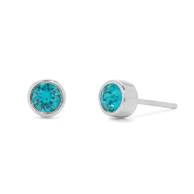 Evesaddiction Custom Bezel Set Stud Earrings - Silver In Blue