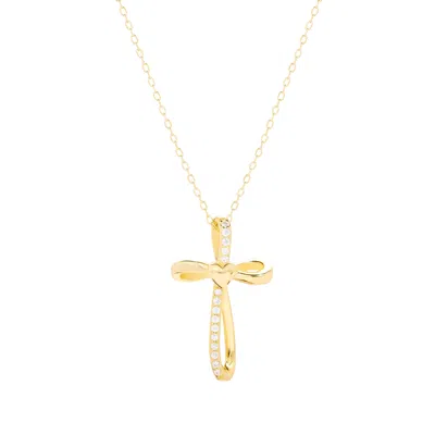 Evesaddiction Cz Looped Heart Cross Pendant In Gold