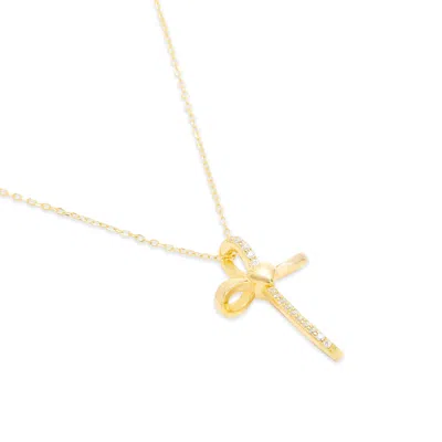 Evesaddiction Cz Looped Heart Cross Pendant In Gold