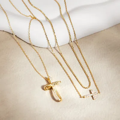 Evesaddiction Cz Looped Heart Cross Pendant In Gold