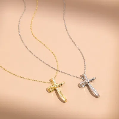 Evesaddiction Cz Looped Heart Cross Pendant In Gold