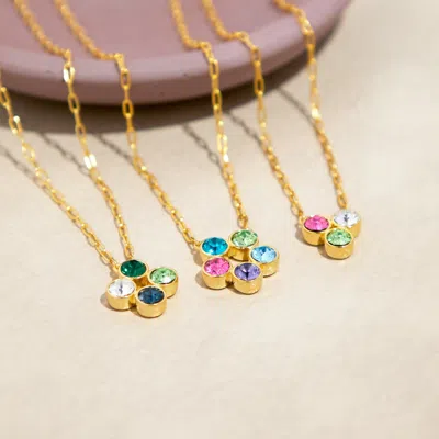 Evesaddiction Custom Paperclip Chain Flower Bezel Birthstone Necklace In Green