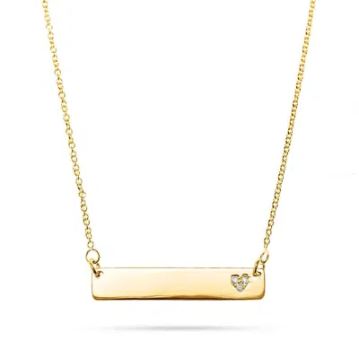 Evesaddiction Engravable Petite Name Bar With Diamond Heart In Gold