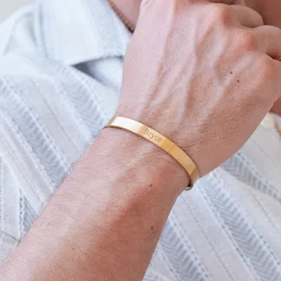 Evesaddiction Men's Engravable Brushed Stainless Steel Cuff Bracelet In Black