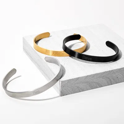 Evesaddiction Men's Engravable Brushed Stainless Steel Cuff Bracelet In Black