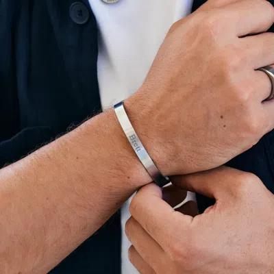 Evesaddiction Men's Engravable Brushed Stainless Steel Cuff Bracelet In Black