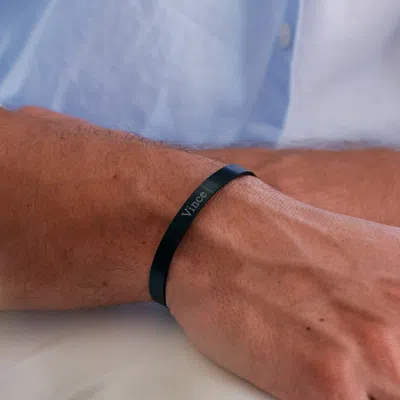Evesaddiction Men's Engravable Brushed Stainless Steel Cuff Bracelet In Black