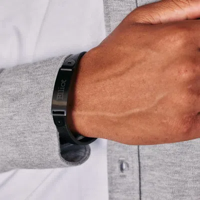 Evesaddiction Men's Engravable Brushed Stainless Steel Leather Id Bracelet In Black