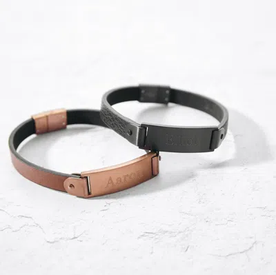 Evesaddiction Men's Engravable Brushed Stainless Steel Leather Id Bracelet In Black