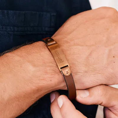 Evesaddiction Men's Engravable Brushed Stainless Steel Leather Id Bracelet In Black